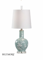 23366 Wildwood 28in. Porcelain Yoshino Lamp - Seafoam with Linen Shade and Celadon Glaze/Clear Finish
