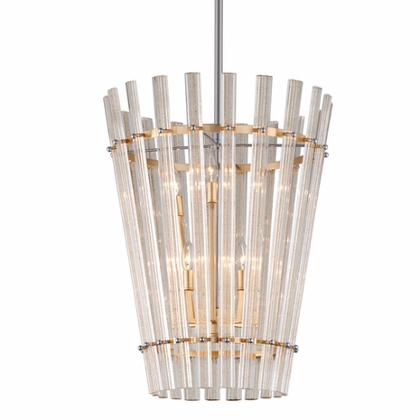 239-46 Corbett Sauterne 6Lt Pendant with Gold Leaf & Polished Stainless Finish