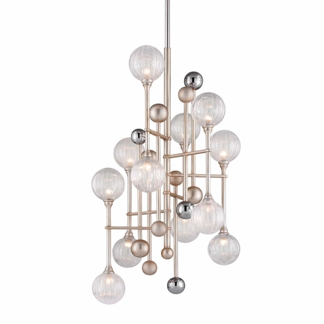 241-012 Corbett Crafted Iron And Stainless Majorette Chandelier with Silver Leaf W Polished Chrome Finish