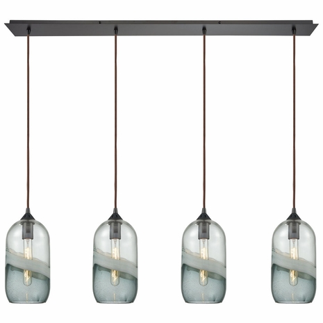 25102/4LP ELK Lighting Sutter Creek 4-Light Linear Pendant Fixture In Oiled Bronze With Clear And Smoke Seedy Glass