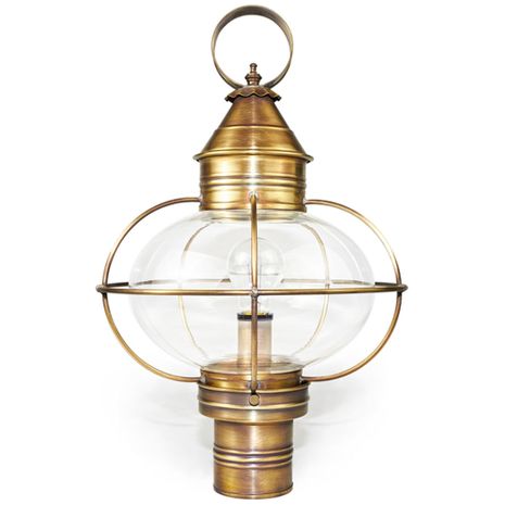 2543  Northeast Lantern Caged Onion Post Lantern Antique Brass Medium Base Socket Clear or Optic Glass