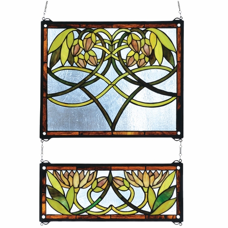 27233 Meyda Tiffany 21"W X 26"H Waterlily 2 -Piece Stained Glass Window