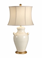 27516 Wildwood 33in. Tuscan Ceramic Gisella Lamp - Ivory with Silkette Shade and Ivory Glaze/Antique Gold Finish