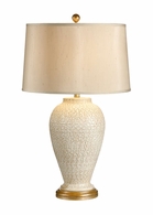 27520 Wildwood 34in. Tuscan Ceramic Urbano Lamp - Old White with Silkette Shade and Old White Glaze/Antique Gold Finish