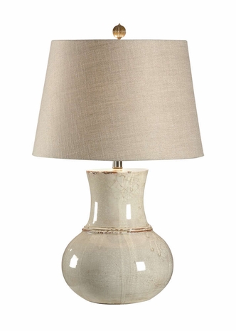 27550 Wildwood 29in. Florentine Ceramic Modena Lamp with Linen Shade and Old White Glaze/Drip Glaze Finish