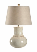 27550 Wildwood 29in. Florentine Ceramic Modena Lamp with Linen Shade and Old White Glaze/Drip Glaze Finish