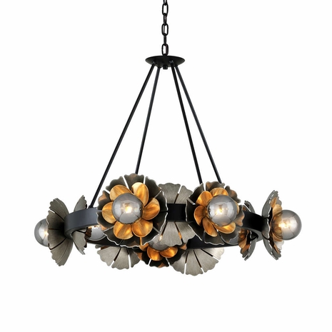278-010-SBK/SSL/OWG Corbett Lighting Magic Garden 10 Lt. Chandelier with Soft Black/Stria Silver Leaf/Old World Gold Leaf Finish
