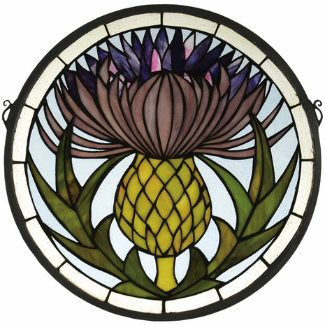 28436 Meyda Tiffany 17"W X 17"H Thistle Stained Glass Window