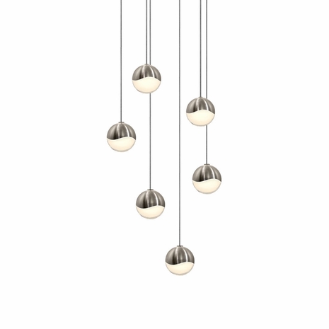 2915.13-SML Sonneman Grapes Multi-forms 6-Light Round Small LED Pendant with Satin Nickel Finish