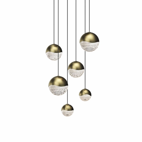 2915.14-AST Sonneman Grapes 6-Light Round Assorted LED Pendant with Brass Finish Finish