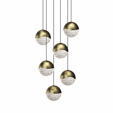 2915.14-LRG Sonneman Grapes 6-Light Round Large LED Pendant with Brass Finish Finish