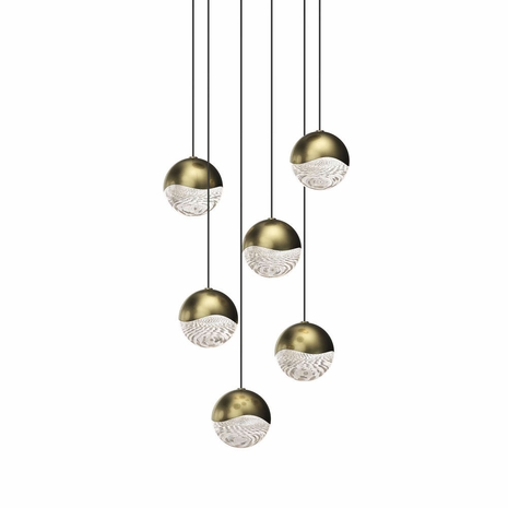 2915.14-MED Sonneman Grapes 6-Light Round Medium LED Pendant with Brass Finish Finish