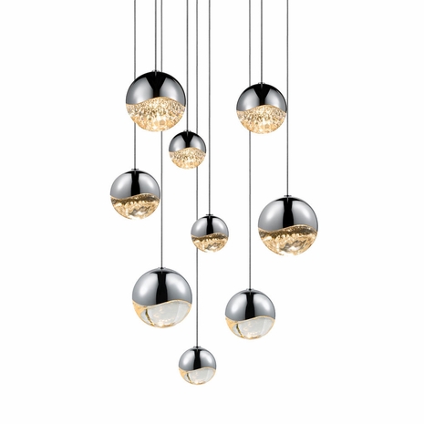 2916.01-AST Sonneman Grapes Multi-forms 9-Light Round Assorted LED Pendant with Polished Chrome Finish