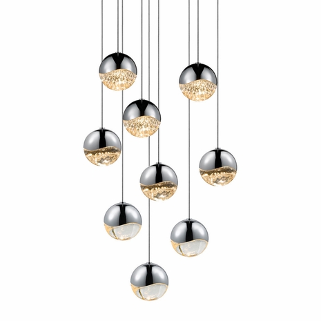 2916.01-MED Sonneman Grapes Multi-forms 9-Light Round Medium LED Pendant with Polished Chrome Finish