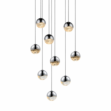 2916.01-SML Sonneman Grapes Multi-forms 9-Light Round Small LED Pendant with Polished Chrome Finish