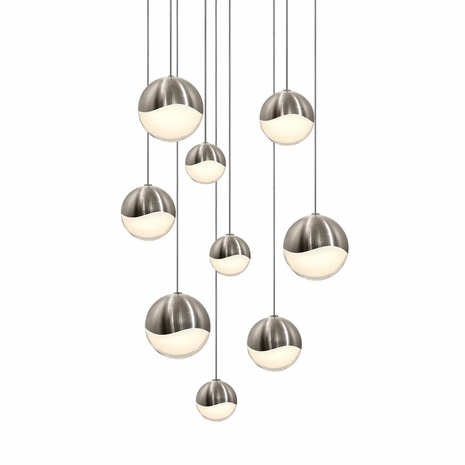 2916.13-AST Sonneman Grapes Multi-forms 9-Light Round Assorted LED Pendant with Satin Nickel Finish