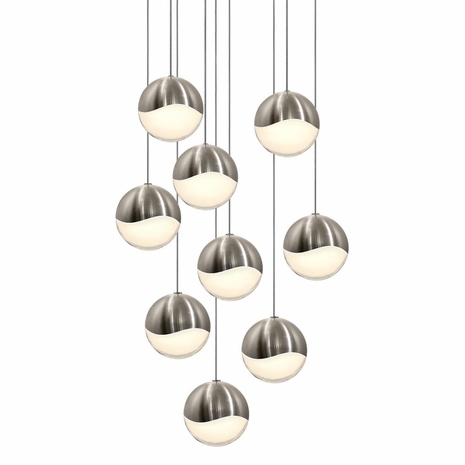 2916.13-LRG Sonneman Grapes Multi-forms 9-Light Round Large LED Pendant with Satin Nickel Finish
