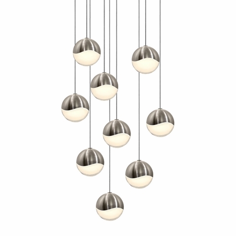 2916.13-MED Sonneman Grapes Multi-forms 9-Light Round Medium LED Pendant with Satin Nickel Finish
