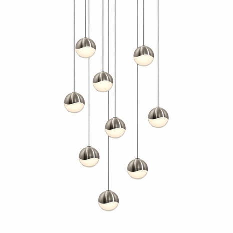 2916.13-SML Sonneman Grapes Multi-forms 9-Light Round Small LED Pendant with Satin Nickel Finish