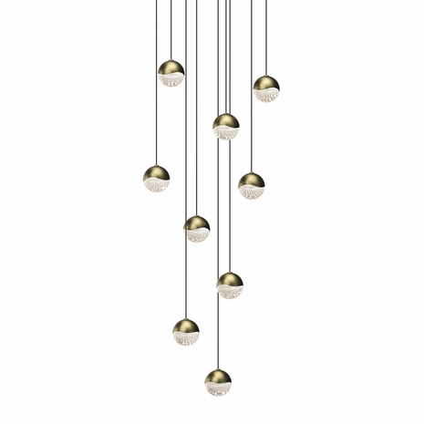 2916.14-SML Sonneman Grapes 9-Light Round Small LED Pendant with Brass Finish Finish