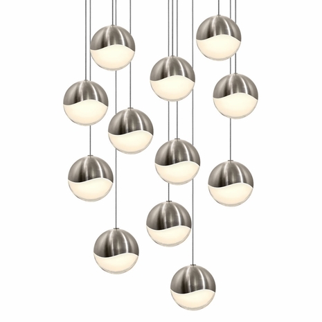 2917.13-LRG Sonneman Grapes Multi-forms 12-Light Round Large LED Pendant with Satin Nickel Finish