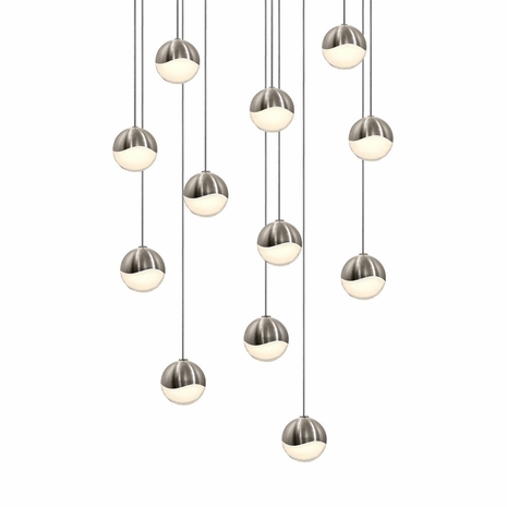 2917.13-SML Sonneman Grapes Multi-forms 12-Light Round Small LED Pendant with Satin Nickel Finish