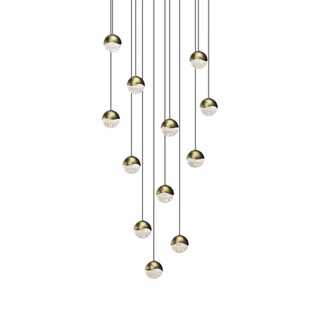 2917.14-SML Sonneman Grapes 12-Light Round Small LED Pendant with Brass Finish Finish