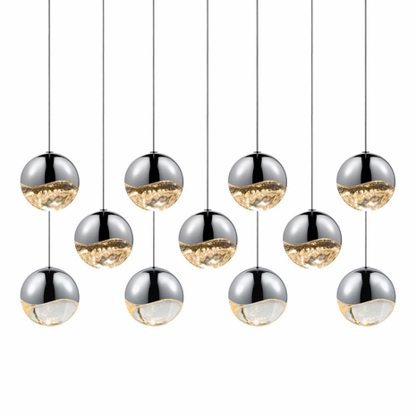2922.01-LRG Sonneman Grapes Multi-forms 11-Light Rectangle Large LED Pendant with Polished Chrome Finish
