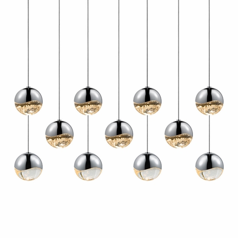 2922.01-MED Sonneman Grapes Multi-forms 11-Light Rectangle Medium Pendant with Polished Chrome Finish