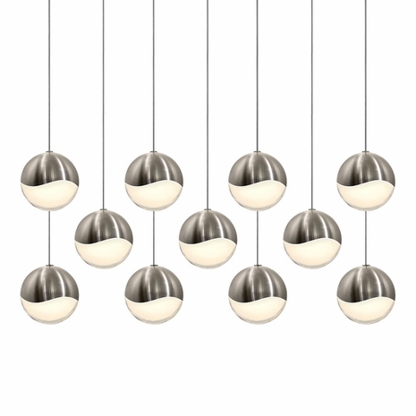 2922.13-LRG Sonneman Grapes Multi-forms 11-Light Rectangle Large LED Pendant with Satin Nickel Finish