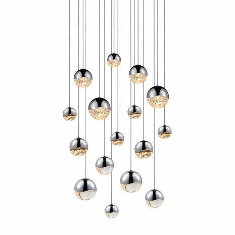 2923.01-AST Sonneman Grapes Multi-forms 16-Light Square Assorted LED Pendant with Polished Chrome Finish