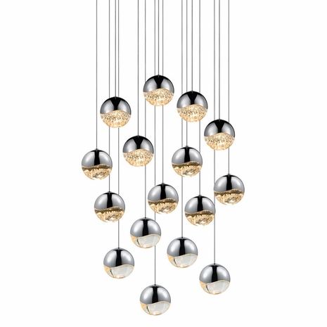 2923.01-LRG Sonneman Grapes Multi-forms 16-Light Square Large LED Pendant with Polished Chrome Finish