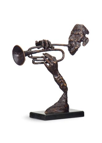 292312 Wildwood 17in. Cast Iron Contemporary Trumpeter with Hand Colored/Natural Gray Finish