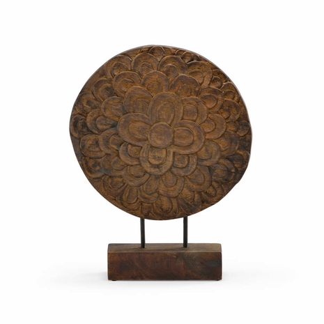 292618 Wildwood Hand Carved And Finished Burnt Oil Wood Floral Disc