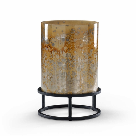 294307 Wildwood Art Glass Amber Pangea Hurricane With Stand