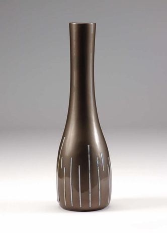 295159 Wildwood Lamps Vase in Taupe Lacquer With Mother Of Pearl