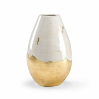 295203 Wildwood 14in. Ceramic Contemporary Vase with White Glaze/Gold Leaf Finish