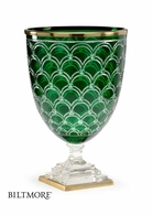 295557 Wildwood 17.5in. Crystal Conservatory Hurricane - Emerald with Green/Clear/Antique Brass Finish