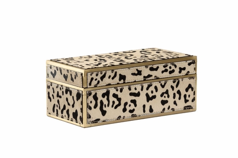 295603 Cheryl Luckett 5in. Hair On Hide/Metal Boxed in - Leopard with Leopard Print/Brass Finish