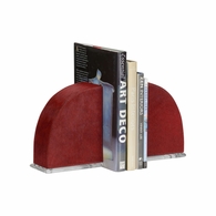 295836 Denise Mcgaha 8in. Hair On Hide/Metal/Acrylic Taurus Bookends with Red/Antique Brass/Clear Finish