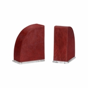 295836 Denise Mcgaha 8in. Hair On Hide/Metal/Acrylic Taurus Bookends with Red/Antique Brass/Clear Finish