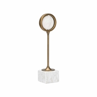 295841 Denise Mcgaha 15.5in. Marble/Metal/Plaster Oak Leaf Tall Intaglio with Natural White/Antique Brass/Matte White Finish