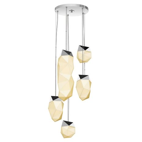 3005.01-AST Sonneman Facets Multi-forms 5-Light Round Assorted LED Pendant with Polished Chrome Finish