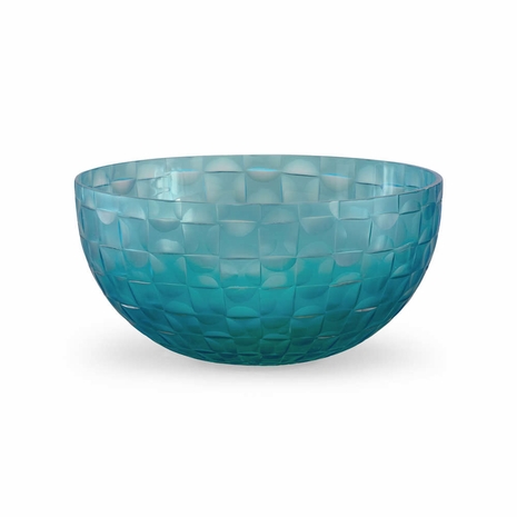 300860 Wildwood Lamps Squares Cut Glass Centerpiece - Aqua Blue And Sun Glass Finish