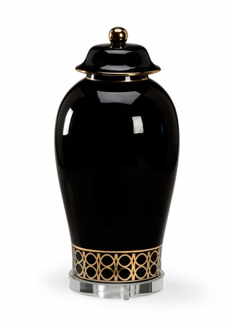 300882 Wildwood Ceramic Black Glaze/Gilded Washington Scroll Urn (Lg)