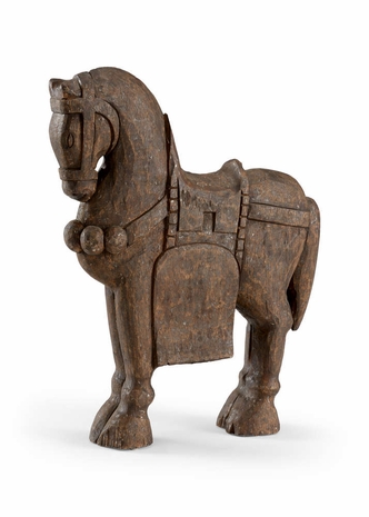 300984 Wildwood Dark Antique Finish - Hand Carved Wood Silver Leaf Flecked Dynasty Horse (Lg)
