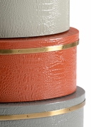 301076 Wildwood Faux Crocodile Skin Coral Oval Boxes - Coral/Gray (S3)