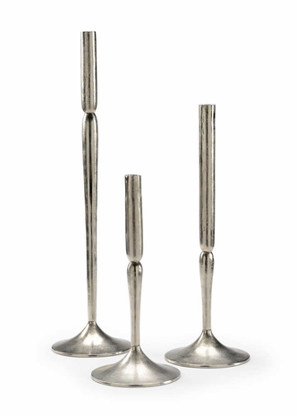 301161 Wildwood Aluminum Textured Nickel Luna Candlesticks (S3)