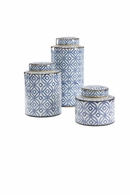 301309 Wildwood 15in. Porcelain Thelma Canisters (S3) with Blue/White Glaze Finish