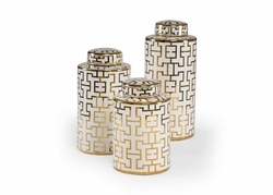 301447 Wildwood 16in. Porcelain Noble Canisters (S3) with White/Metallic Gold Glaze Finish